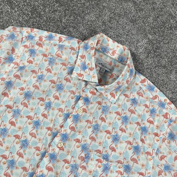 Peter Millar Shirt Medium Flamingo Hibiscus Cotton Vacation Tropical Button Up - Picture 1 of 11